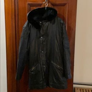 APC shearling winter coat (rabbits fur hood)